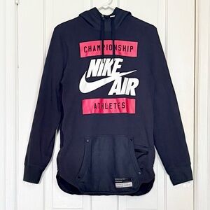 Vintage Nike Air Championship Athletes Navy Blue Hoodie with Red Accents Small